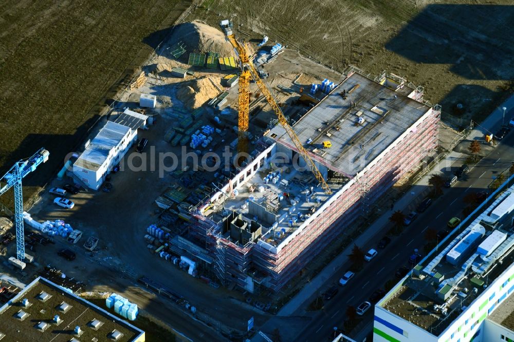 Berlin from the bird's eye view: Construction site for the new building of Institut fuer Produktqualitaet on Wagner-Regeny-Strasse in the district Adlershof in Berlin, Germany