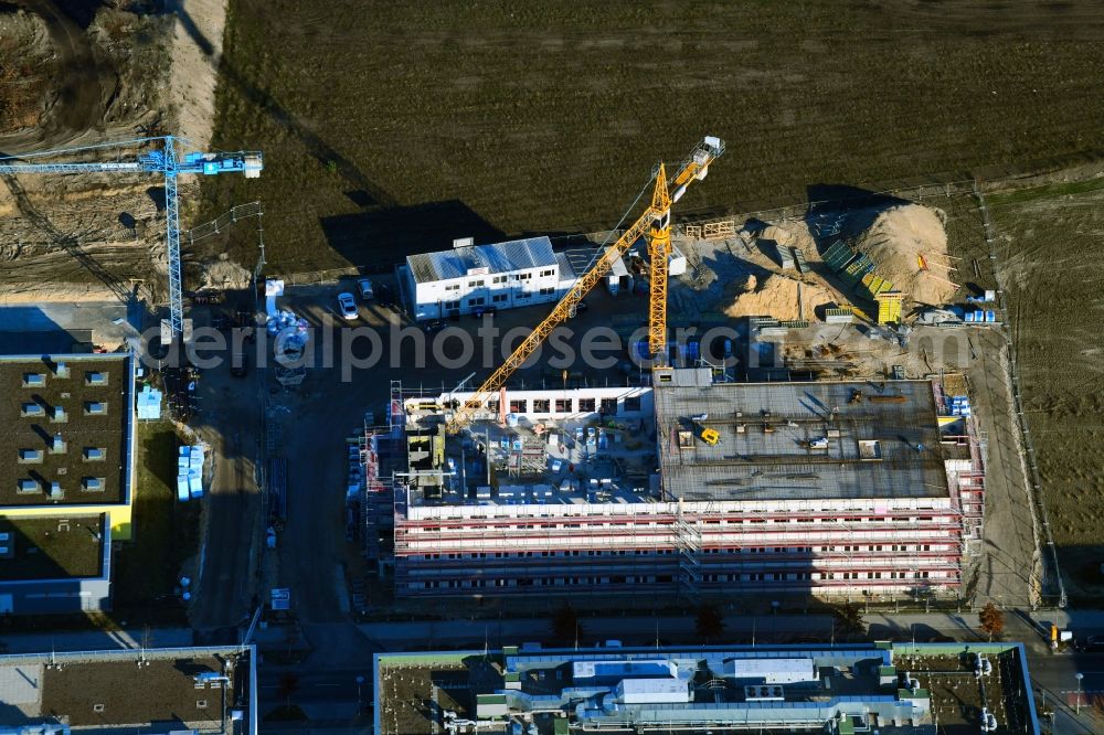 Aerial image Berlin - Construction site for the new building of Institut fuer Produktqualitaet on Wagner-Regeny-Strasse in the district Adlershof in Berlin, Germany