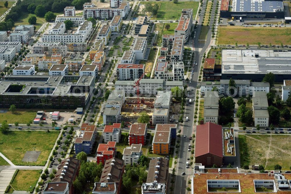 Aerial photograph Berlin - Construction site for the new building IRIS Adlershof Zum Grossen Windkanal in the district Adlershof in Berlin, Germany