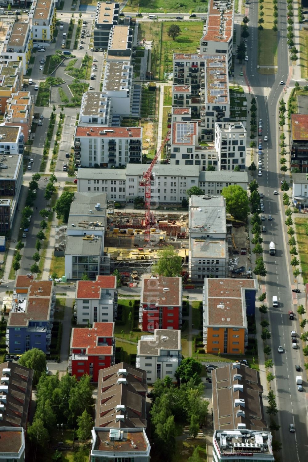 Berlin from above - Construction site for the new building IRIS Adlershof Zum Grossen Windkanal in the district Adlershof in Berlin, Germany