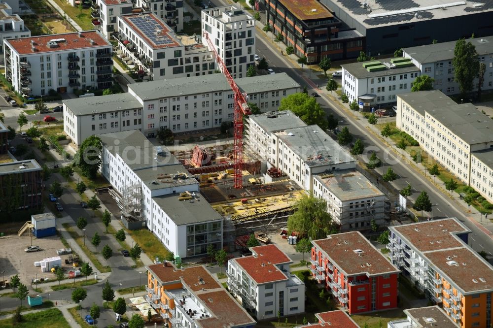 Aerial image Berlin - Construction site for the new building IRIS Adlershof Zum Grossen Windkanal in the district Adlershof in Berlin, Germany