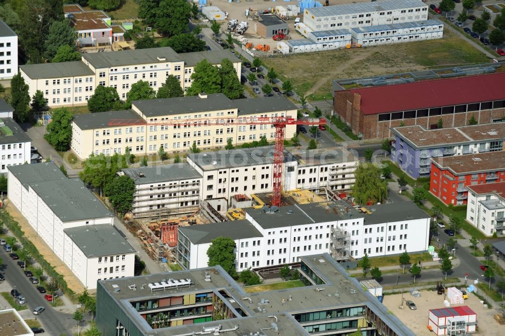 Aerial photograph Berlin - Construction site for the new building IRIS Adlershof Zum Grossen Windkanal in the district Adlershof in Berlin, Germany