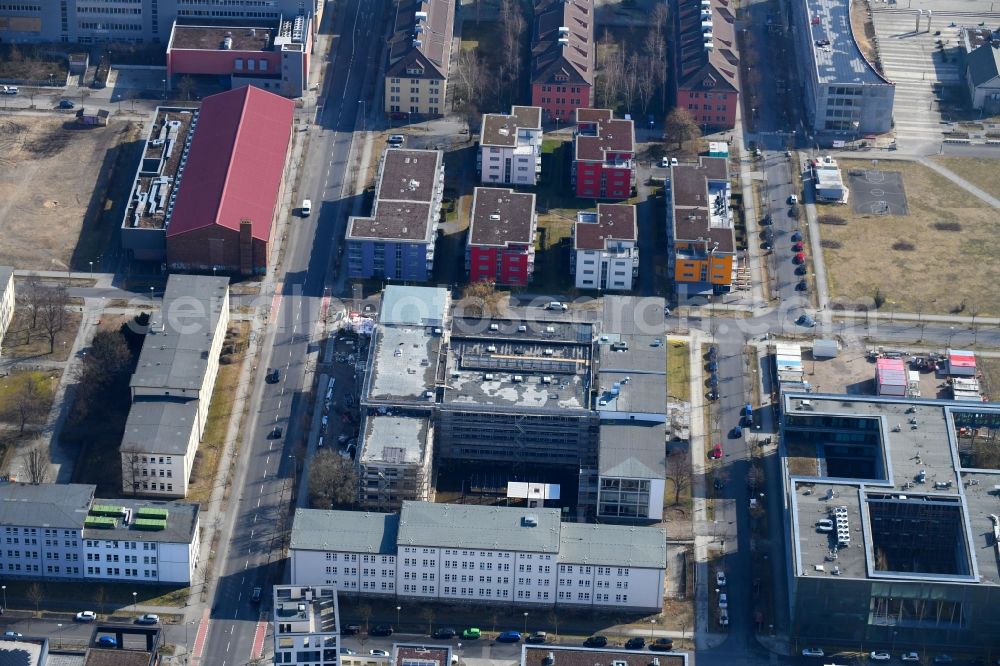 Aerial image Berlin - Construction site for the new building IRIS Adlershof Zum Grossen Windkanal in the district Adlershof in Berlin, Germany