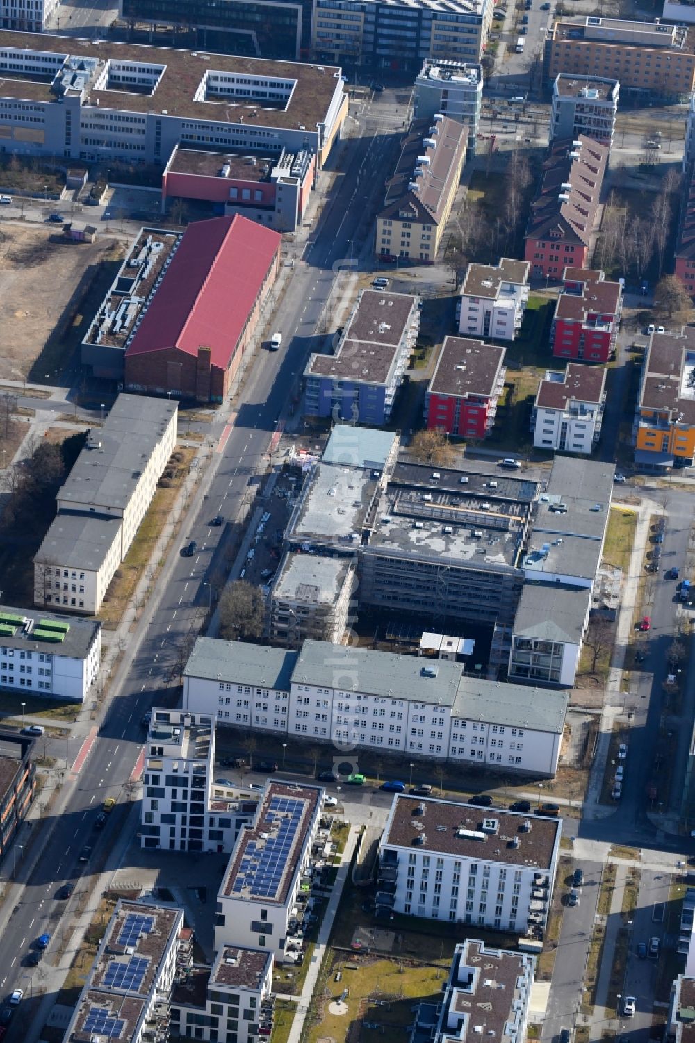 Aerial photograph Berlin - Construction site for the new building IRIS Adlershof Zum Grossen Windkanal in the district Adlershof in Berlin, Germany