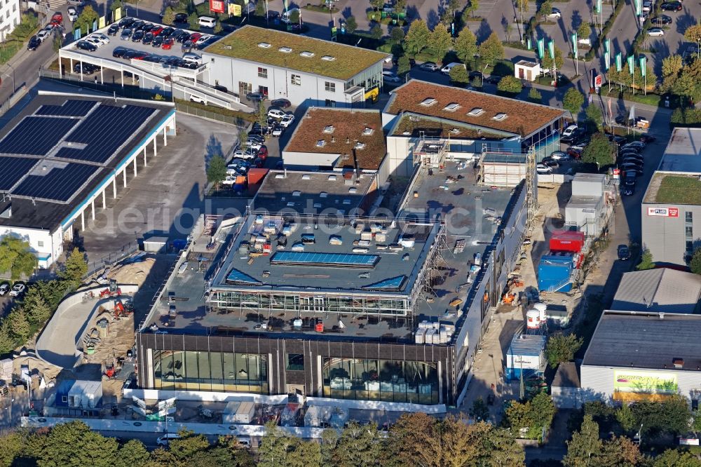 Aerial photograph München - Construction site for the new building of the Jaguar Land Rover dealership on the Drygalski Allee in Munich in Bavaria