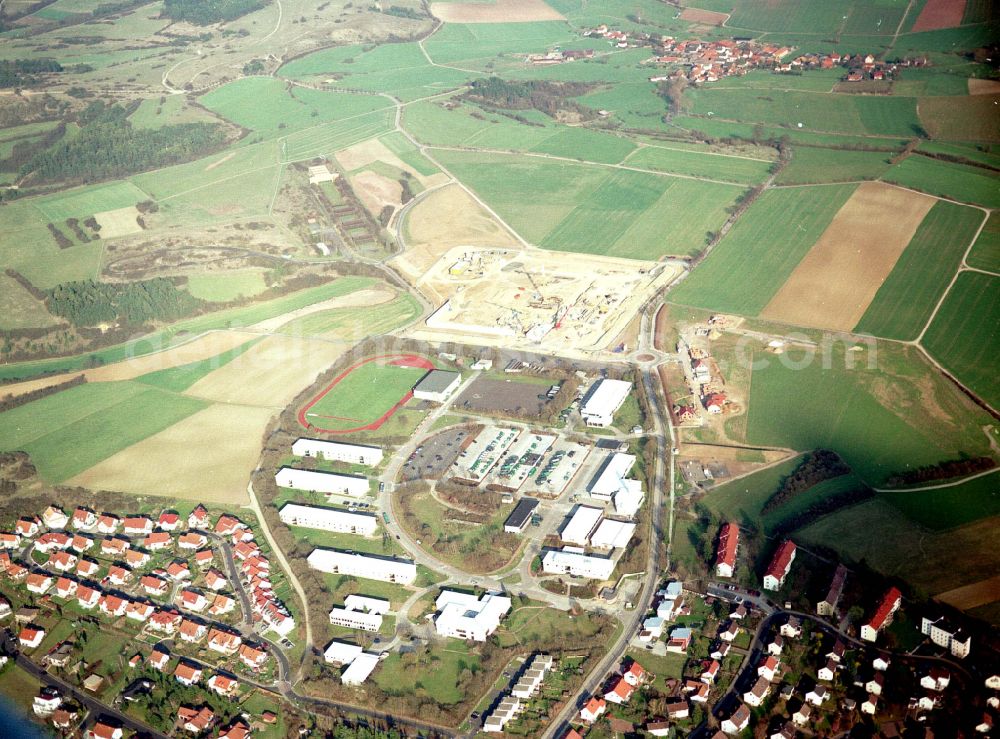 Aerial image Hünfeld - New construction site on the prison premises and security fencing of the prison in the district Kirchhasel in Huenfeld in the state Hesse, Germany