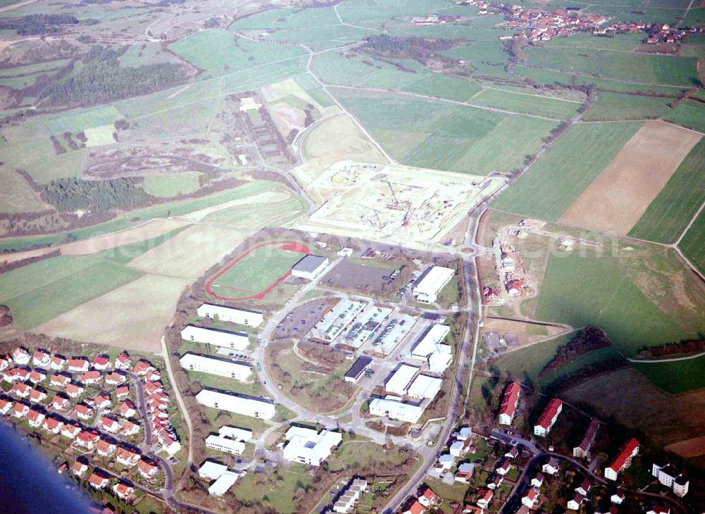 Hünfeld from the bird's eye view: New construction site on the prison premises and security fencing of the prison in the district Kirchhasel in Huenfeld in the state Hesse, Germany