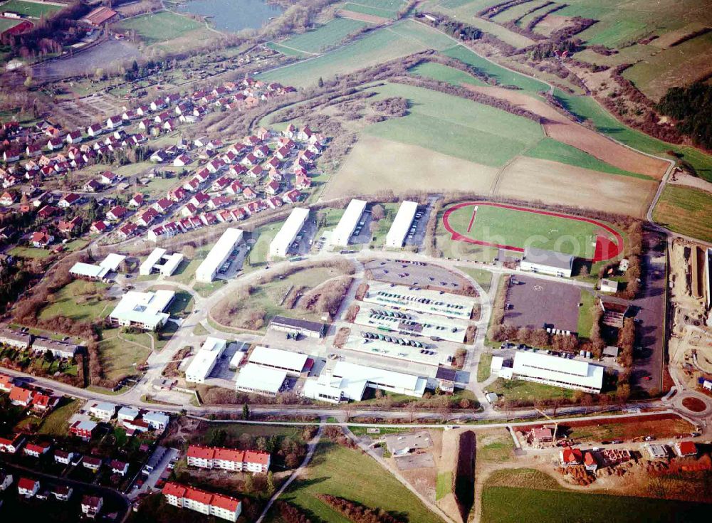 Aerial image Hünfeld - New construction site on the prison premises and security fencing of the prison in the district Kirchhasel in Huenfeld in the state Hesse, Germany