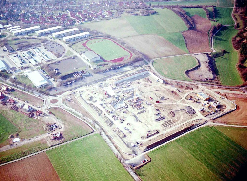 Hünfeld from above - New construction site on the prison premises and security fencing of the prison in the district Kirchhasel in Huenfeld in the state Hesse, Germany