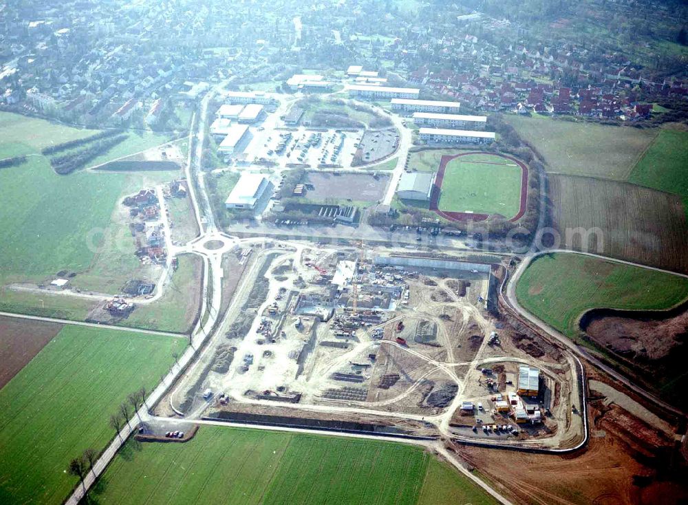 Hünfeld from the bird's eye view: New construction site on the prison premises and security fencing of the prison in the district Kirchhasel in Huenfeld in the state Hesse, Germany