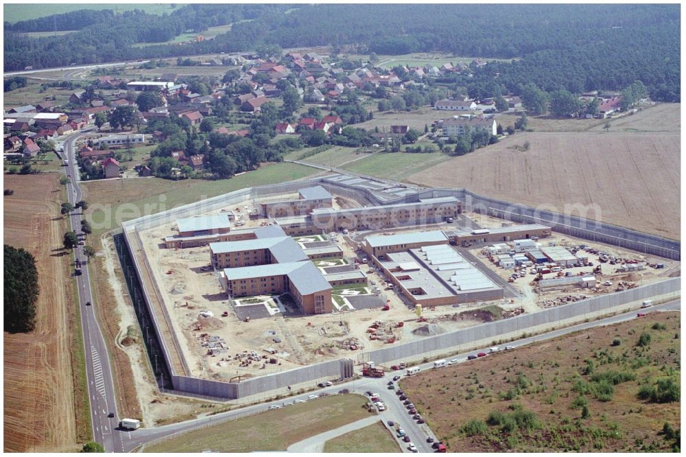 Aerial image Duben - New construction site on the prison premises and security fencing of the prison Luckau-Duben in Duben in the state Brandenburg, Germany