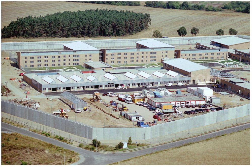 Duben from the bird's eye view: New construction site on the prison premises and security fencing of the prison Luckau-Duben in Duben in the state Brandenburg, Germany