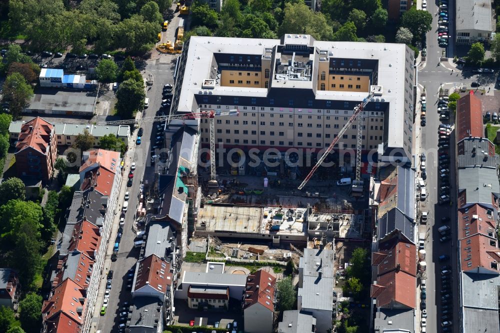 Aerial photograph Leipzig - Construction site for the new building of Justizzentrum Leipzig on Bernhard-Goering-Strasse - Arndtstrasse - Alfred-Kaestner-Strasse in Leipzig in the state Saxony, Germany