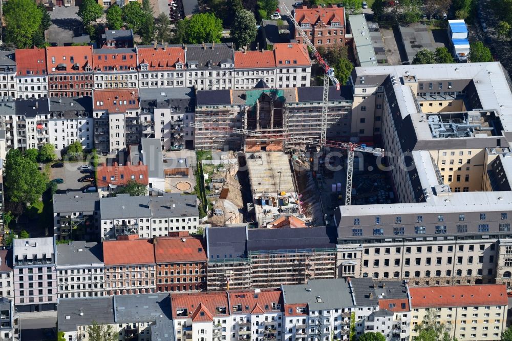 Leipzig from the bird's eye view: Construction site for the new building of Justizzentrum Leipzig on Bernhard-Goering-Strasse - Arndtstrasse - Alfred-Kaestner-Strasse in Leipzig in the state Saxony, Germany