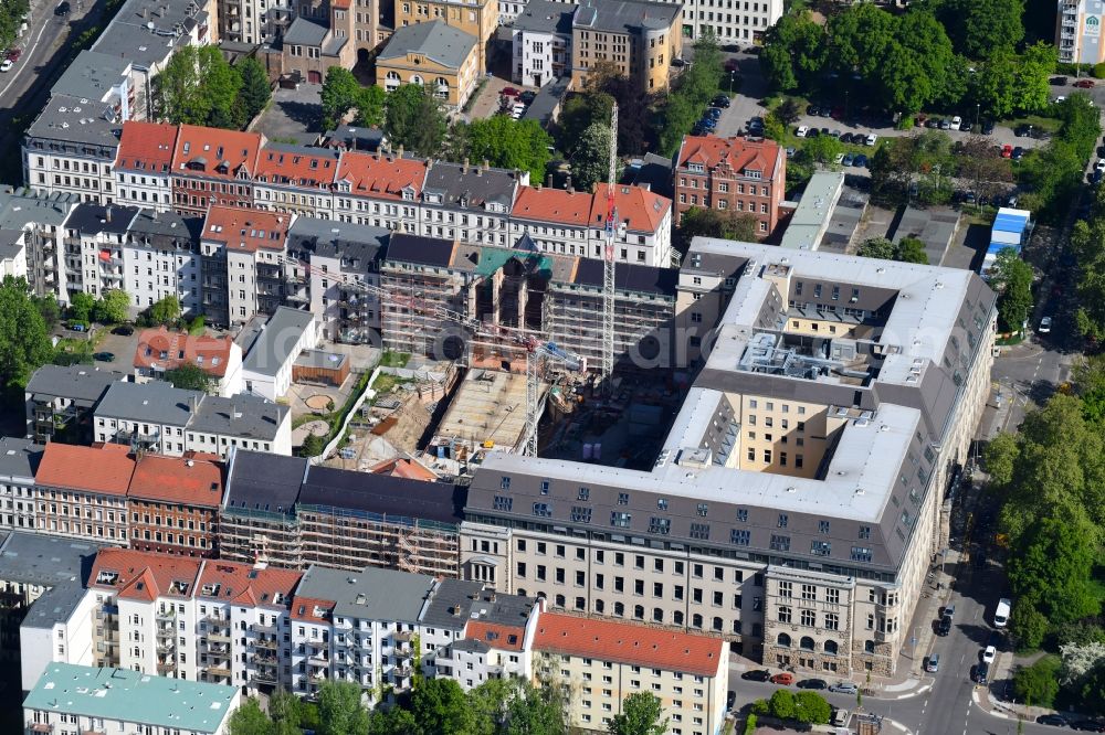 Aerial photograph Leipzig - Construction site for the new building of Justizzentrum Leipzig on Bernhard-Goering-Strasse - Arndtstrasse - Alfred-Kaestner-Strasse in Leipzig in the state Saxony, Germany