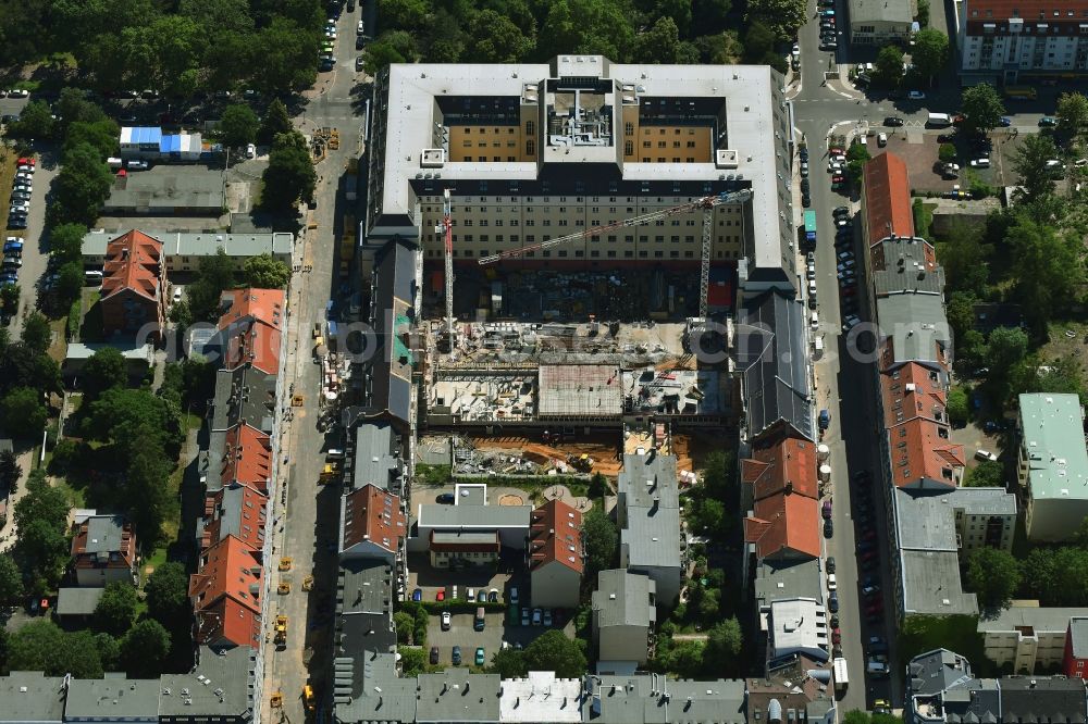 Leipzig from above - Construction site for the new building of Justizzentrum Leipzig on Bernhard-Goering-Strasse - Arndtstrasse - Alfred-Kaestner-Strasse in Leipzig in the state Saxony, Germany