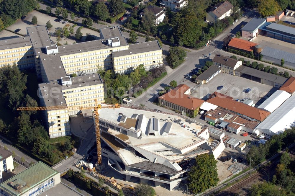 Aerial image Pullach im Isartal - Construction site for the new building Kantineneubau of Linde AG on Doktor- Carl- von- Linde- Strasse in Pullach im Isartal in the state Bavaria