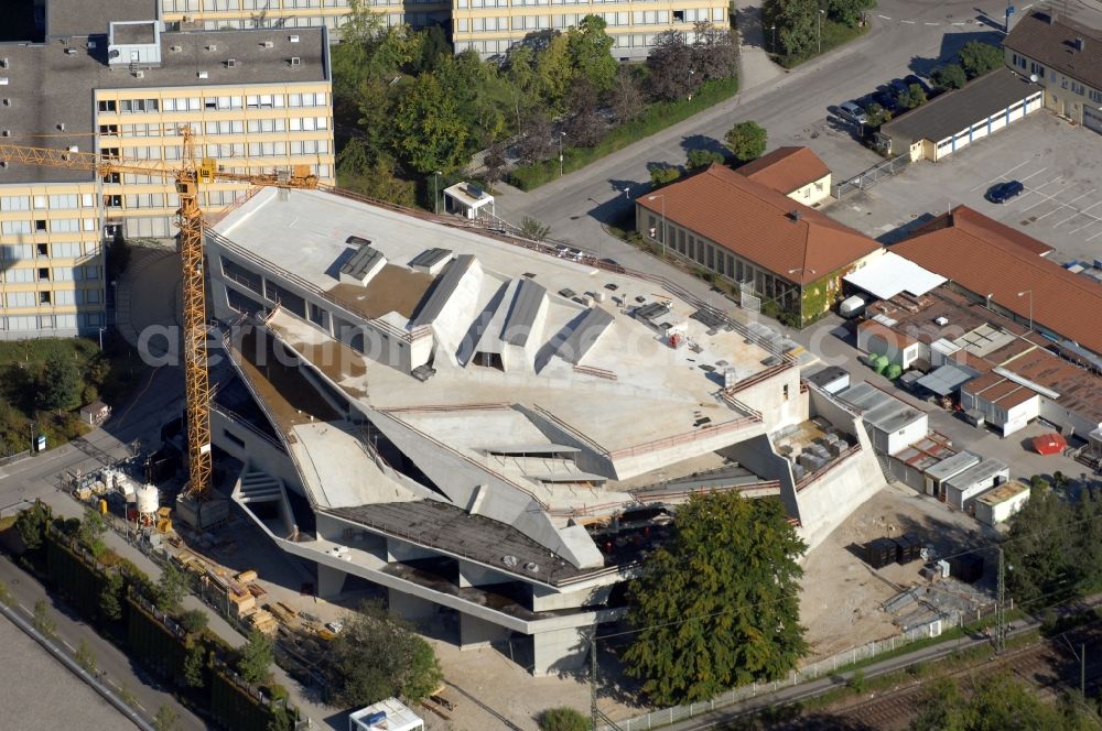 Pullach im Isartal from above - Construction site for the new building Kantineneubau of Linde AG on Doktor- Carl- von- Linde- Strasse in Pullach im Isartal in the state Bavaria