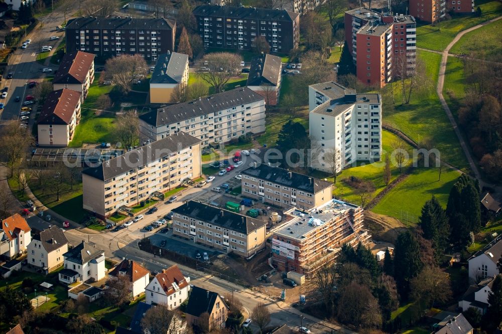 Witten from above - Construction site for construction of a child care center at Bommer fields ring in Witten in North Rhine-Westphalia