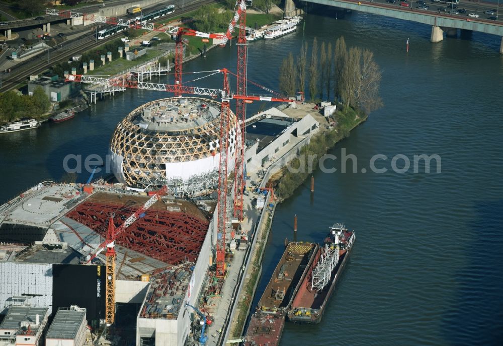 Aerial image Sèvres Sevres - Construction site for the new building des Konzerthauses Le dome de la Cite Musicale in Sevres Sevres in Ile-de-France, France. The design of the architectural firm Shigeru Ban is implemented by the contractors LeMoniteur.fr