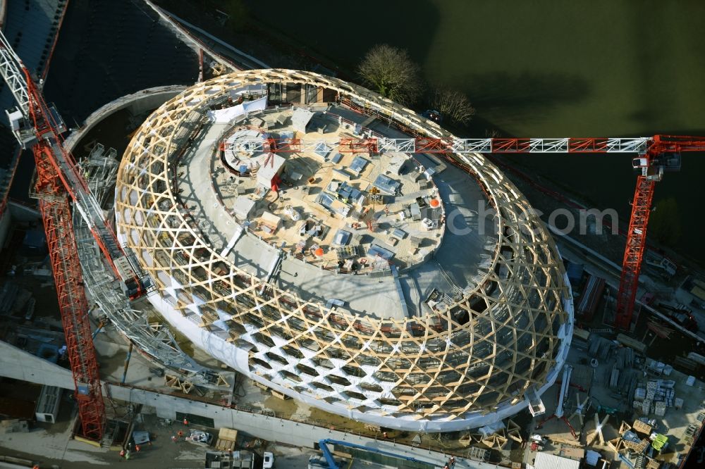 Aerial image Sèvres Sevres - Construction site for the new building des Konzerthauses Le dome de la Cite Musicale in Sevres Sevres in Ile-de-France, France. The design of the architectural firm Shigeru Ban is implemented by the contractors LeMoniteur.fr