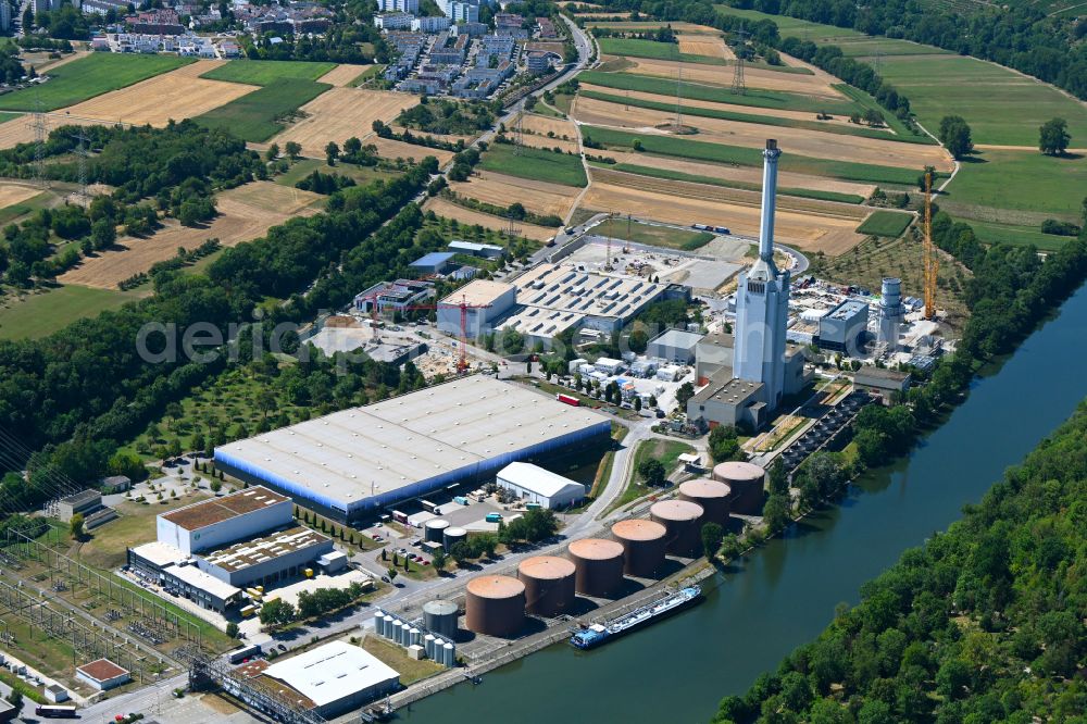 Marbach am Neckar from above - Construction site of power plants and exhaust towers of thermal power station of EnBW Energie in Marbach am Neckar in the state Baden-Wuerttemberg, Germany