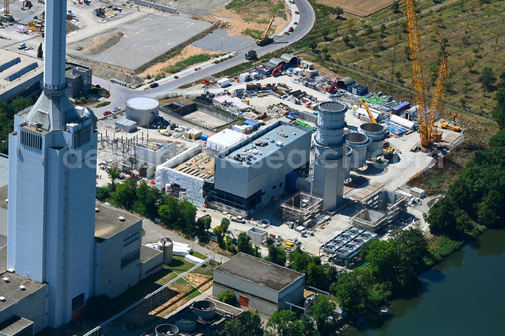 Aerial photograph Marbach am Neckar - Construction site of power plants and exhaust towers of thermal power station of EnBW Energie in Marbach am Neckar in the state Baden-Wuerttemberg, Germany