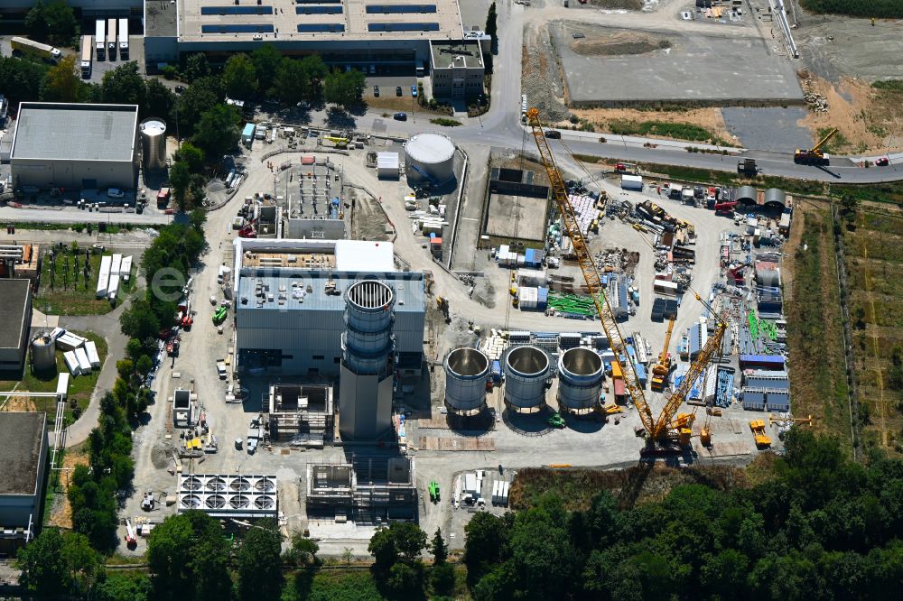 Marbach am Neckar from the bird's eye view: Construction site of power plants and exhaust towers of thermal power station of EnBW Energie in Marbach am Neckar in the state Baden-Wuerttemberg, Germany