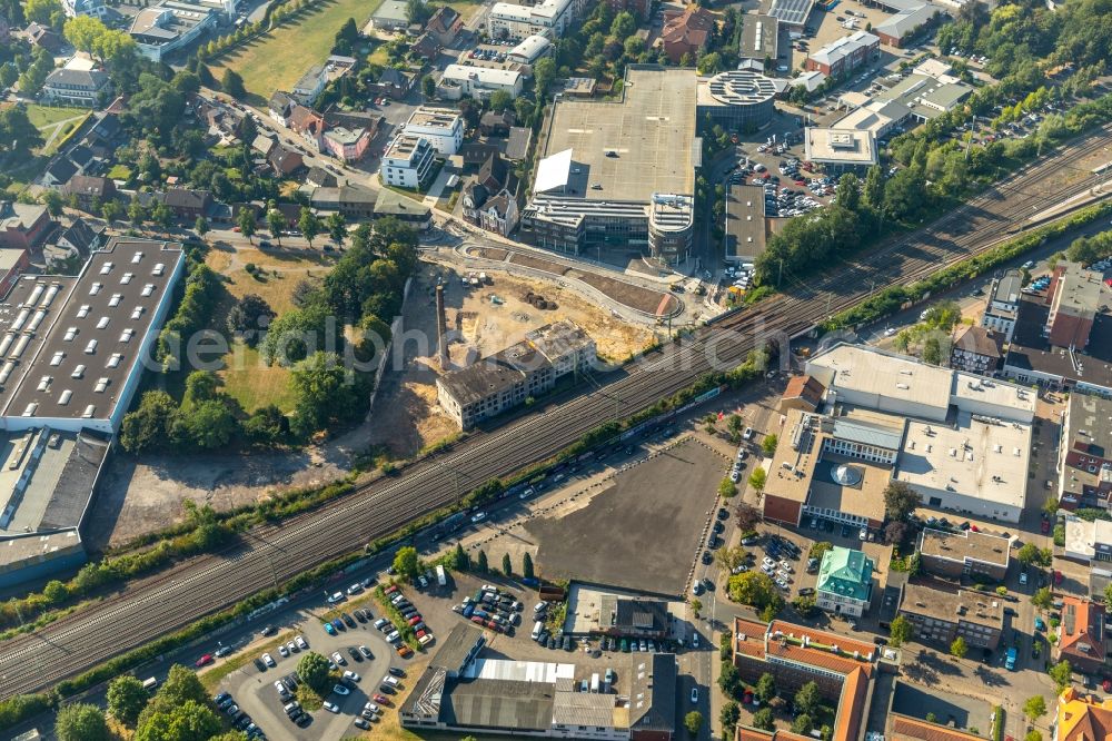 Ahlen from the bird's eye view: New construction of the road at the roundabout - road on Gebrueder-Kerkmann-Platz in Ahlen in the state North Rhine-Westphalia, Germany