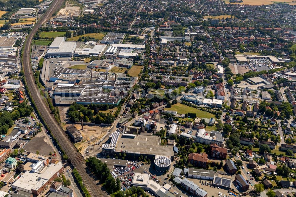 Ahlen from above - New construction of the road at the roundabout - road on Gebrueder-Kerkmann-Platz in Ahlen in the state North Rhine-Westphalia, Germany