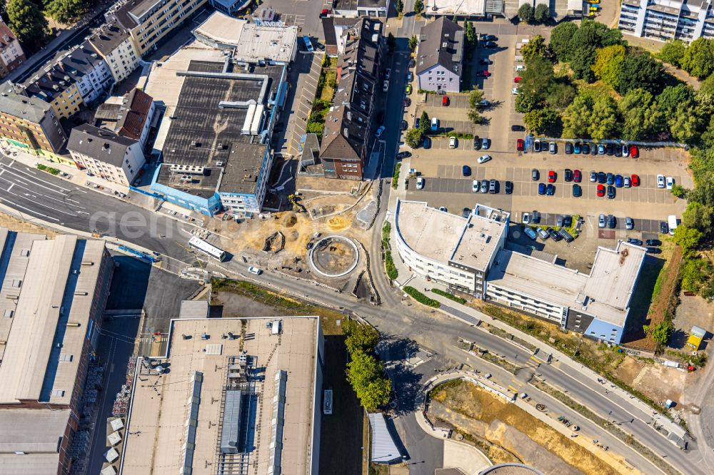 Aerial photograph Witten - New construction of the road at the roundabout - road Pferdebachstrasse - Schlachthofstrasse in Witten at Ruhrgebiet in the state North Rhine-Westphalia, Germany