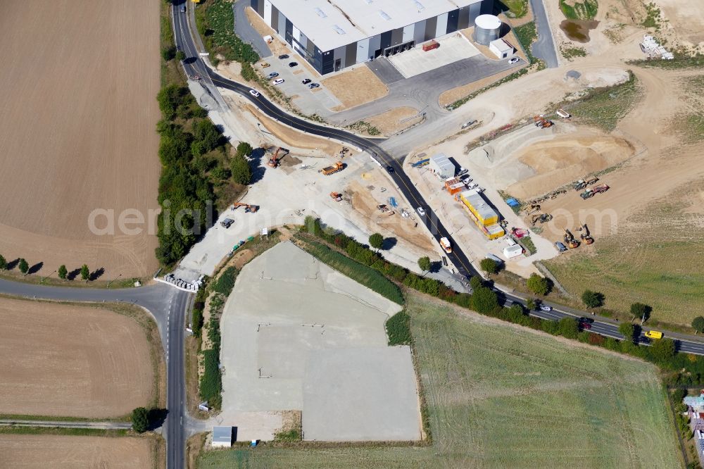 Aerial image Rosdorf - New construction of the road at the roundabout - road in Rosdorf in the state Lower Saxony, Germany