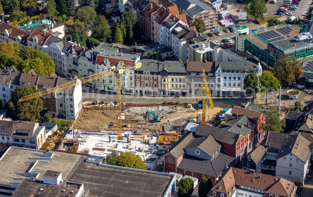 Schwelm from above - Construction site for the new building of the culture center on street Roemerstrasse in Schwelm in the state North Rhine-Westphalia, Germany