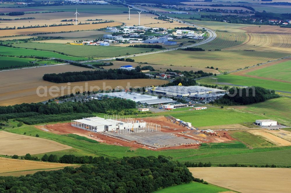 Aerial photograph Gera - Construction site for the new building LIDL- tradeing depot in Gera in the state Thuringia