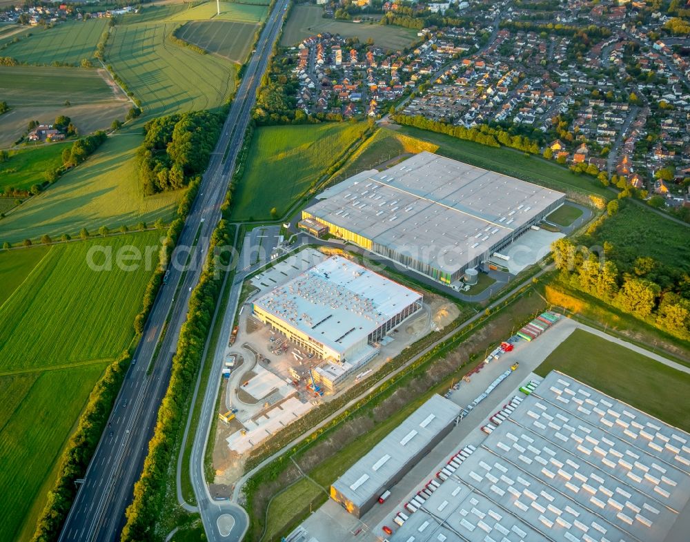 Aerial image Bergkamen - Construction site for the new building Logistikpark of Herbert Heldt KG in Bergkamen in the state North Rhine-Westphalia, Germany