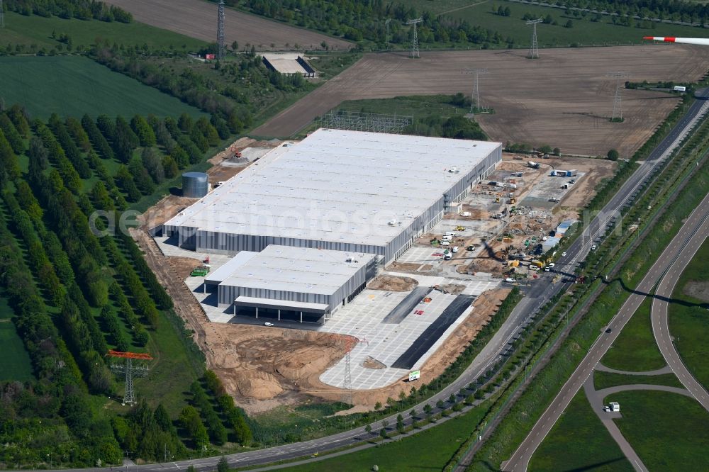 Leipzig from the bird's eye view: Construction site to build a new building complex on the site of the logistics center of BMW Group on BMW-Allee in Leipzig in the state Saxony, Germany