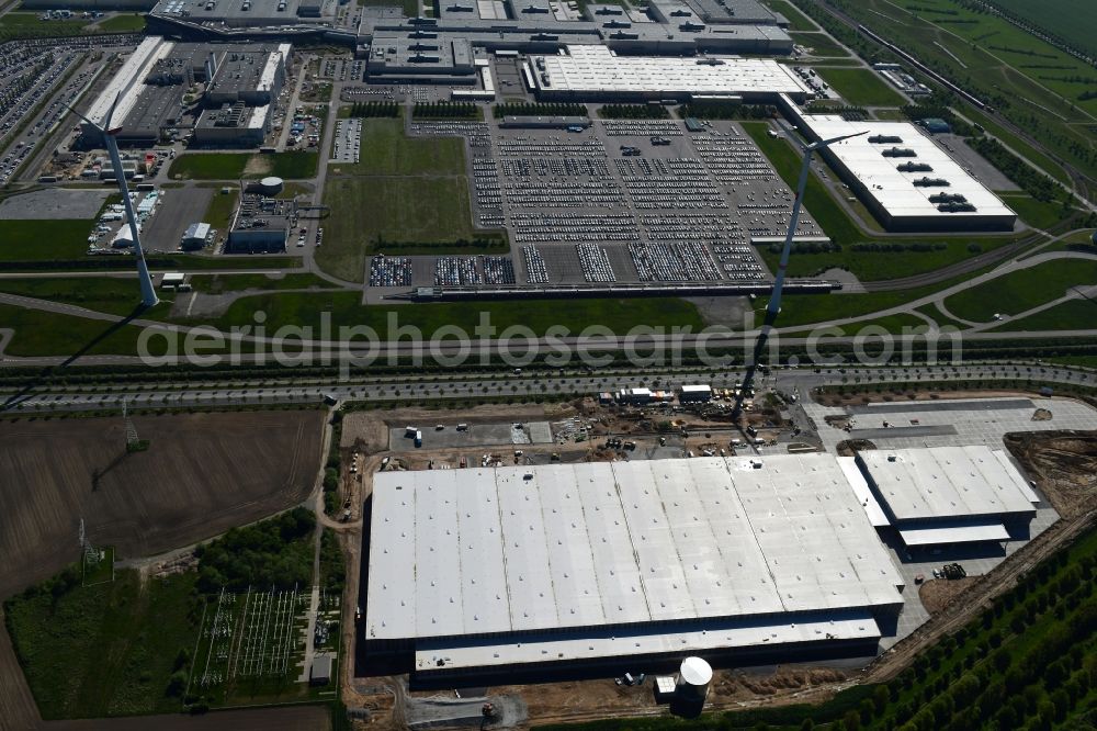 Leipzig from above - Construction site to build a new building complex on the site of the logistics center of BMW Group on BMW-Allee in Leipzig in the state Saxony, Germany