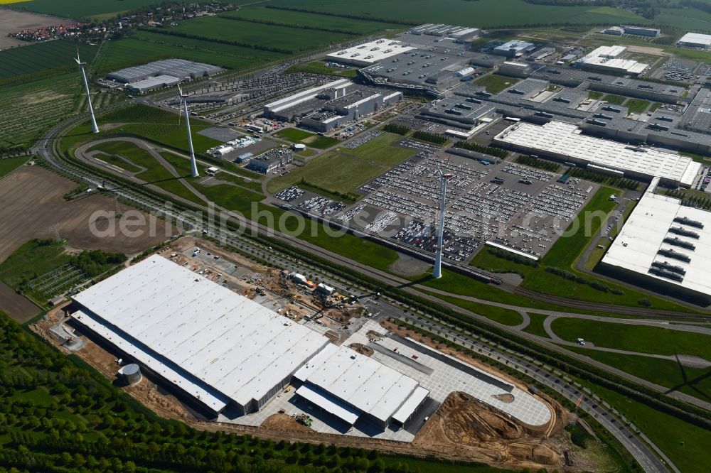 Leipzig from the bird's eye view: Construction site to build a new building complex on the site of the logistics center of BMW Group on BMW-Allee in Leipzig in the state Saxony, Germany