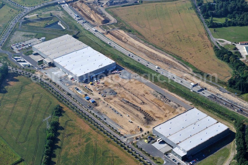 Leipzig from the bird's eye view: Construction site to construction of the new logistics center ProLogis Logistic Park Leipzig Plaußig