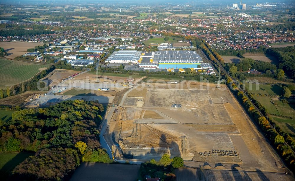 Aerial photograph Werne - Construction site for the new building from Amazon in the district Ruhr Metropolitan Area in Werne in the state North Rhine-Westphalia