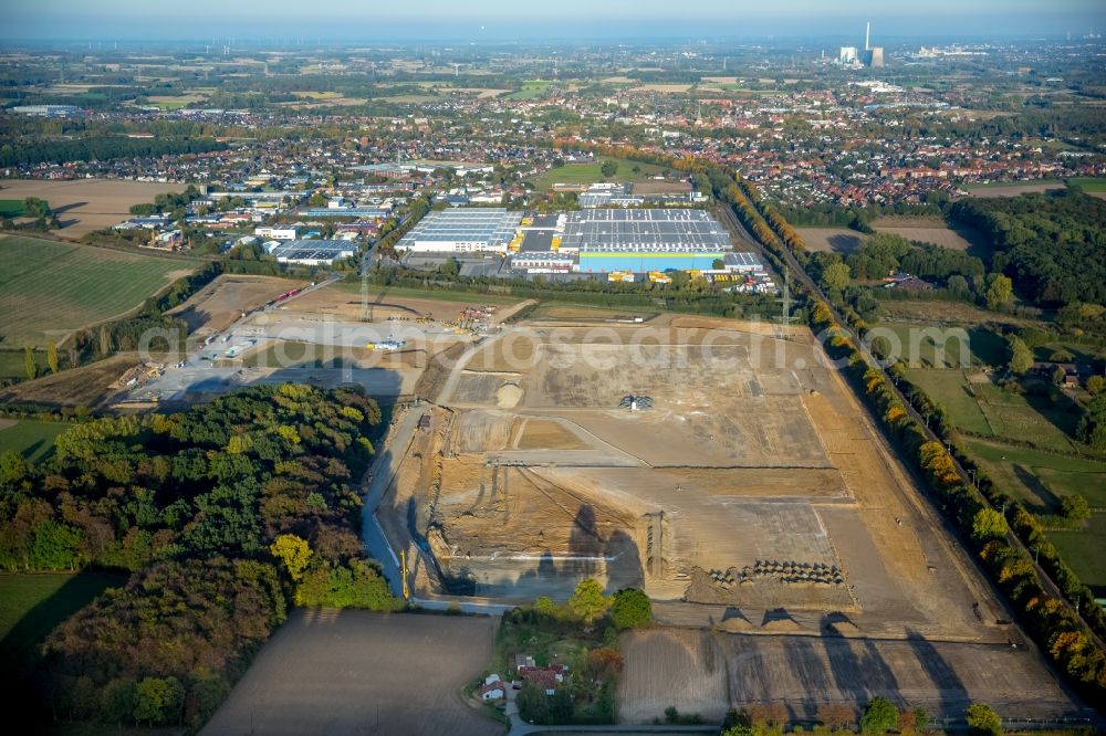 Werne from above - Construction site for the new building from Amazon in the district Ruhr Metropolitan Area in Werne in the state North Rhine-Westphalia