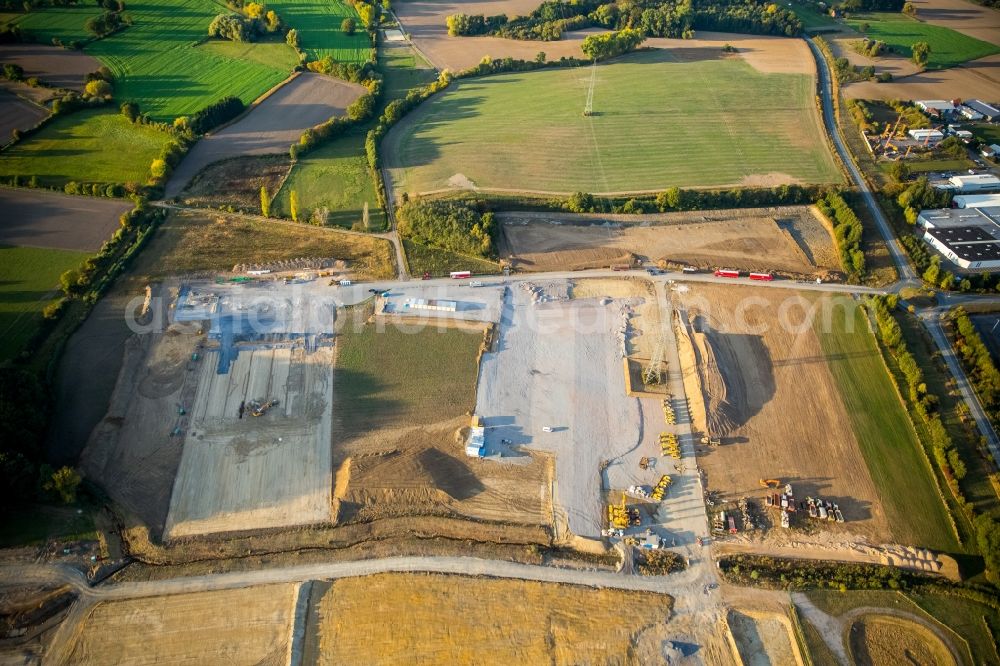 Werne from the bird's eye view: Construction site for the new building from Amazon in the district Ruhr Metropolitan Area in Werne in the state North Rhine-Westphalia