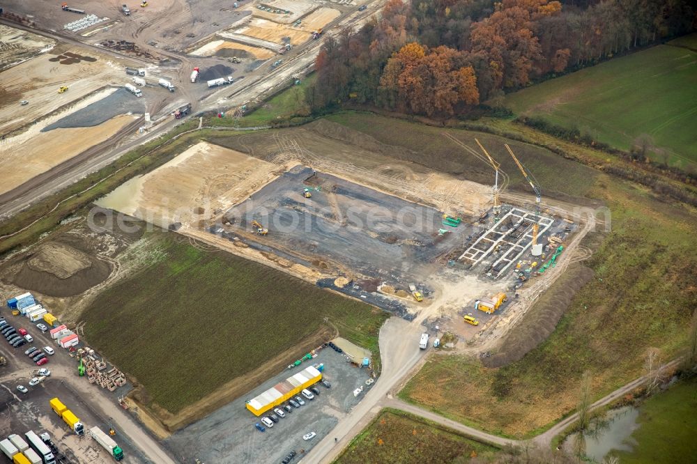 Aerial photograph Werne - Construction site for the new building from Amazon in the district Ruhr Metropolitan Area in Werne in the state North Rhine-Westphalia