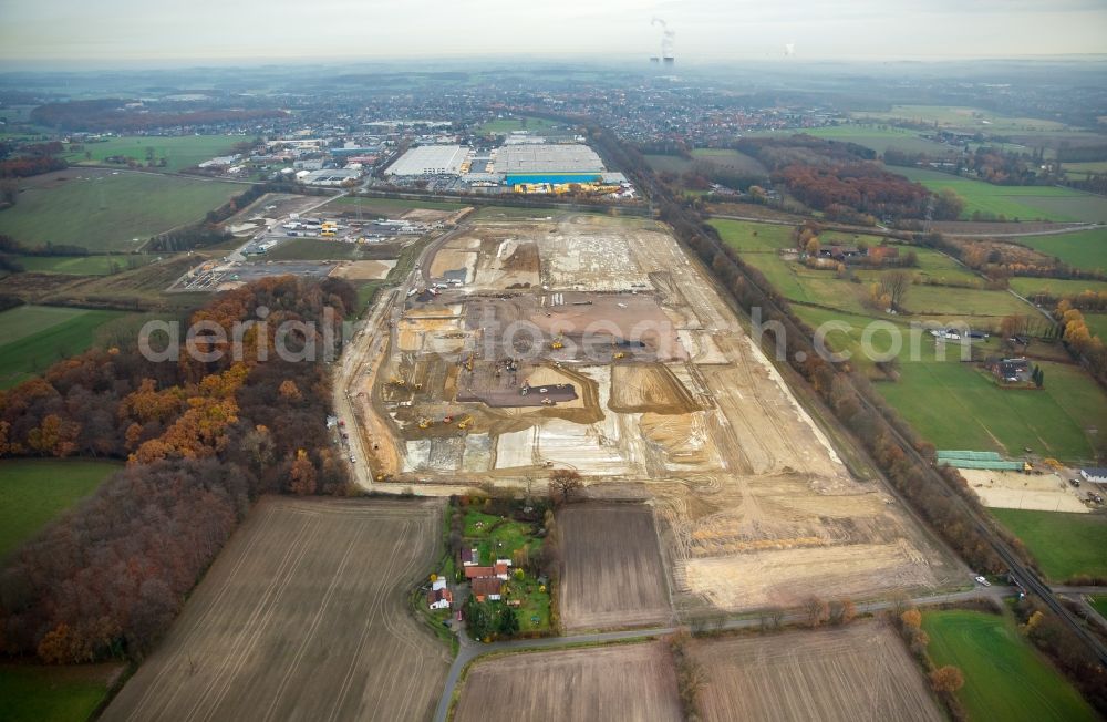 Werne from the bird's eye view: Construction site for the new building from Amazon in the district Ruhr Metropolitan Area in Werne in the state North Rhine-Westphalia