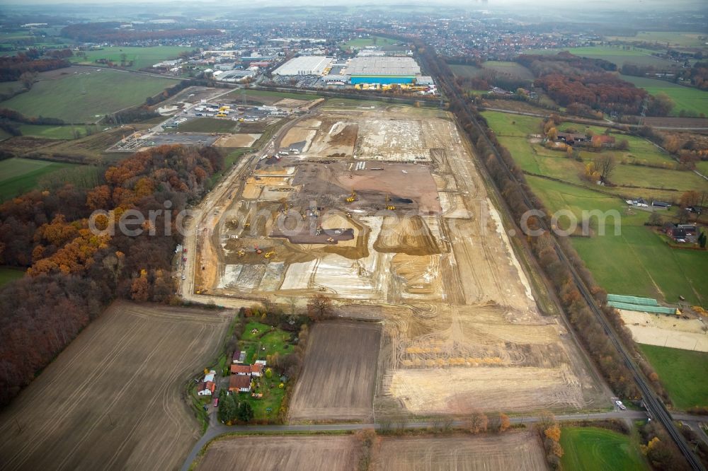 Aerial image Werne - Construction site for the new building from Amazon in the district Ruhr Metropolitan Area in Werne in the state North Rhine-Westphalia