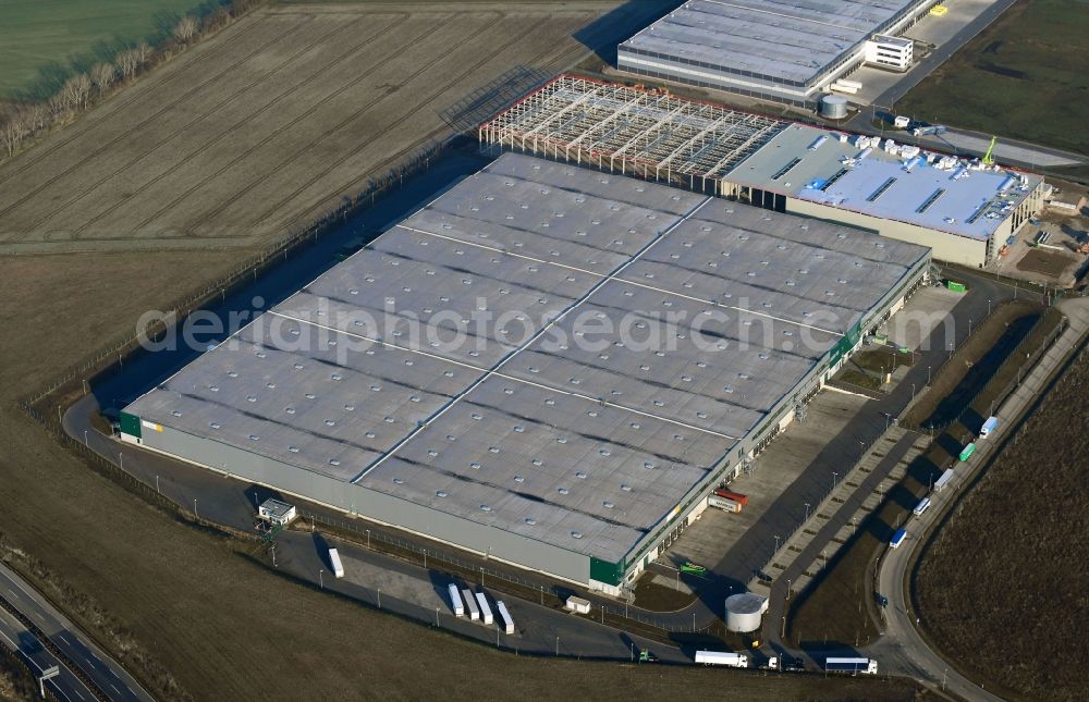 Aerial photograph Erfurt - Construction site to build a new building complex on the site of the logistics center of GIEAG Immobilien AG on Joseph-Meyer-Strasse in Erfurt in the state Thuringia, Germany