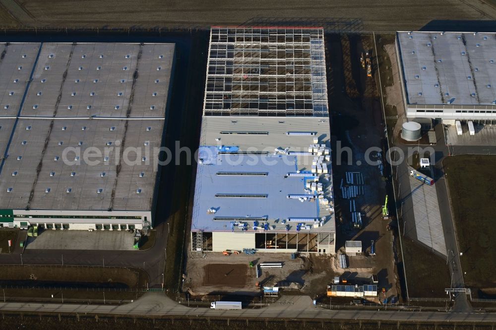 Aerial image Erfurt - Construction site to build a new building complex on the site of the logistics center of GIEAG Immobilien AG on Joseph-Meyer-Strasse in Erfurt in the state Thuringia, Germany