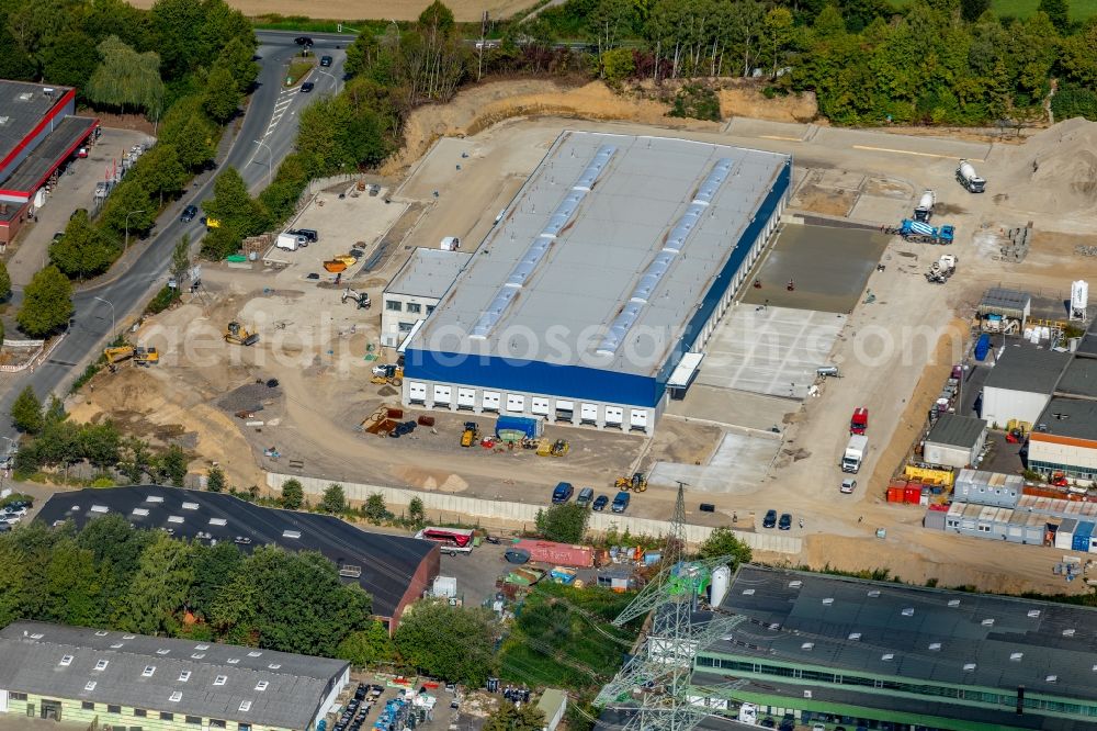 Witten from above - Construction site to build a new building complex on the site of the logistics center of Hermes Germany GmbH on Salinger Feld in Witten in the state North Rhine-Westphalia, Germany