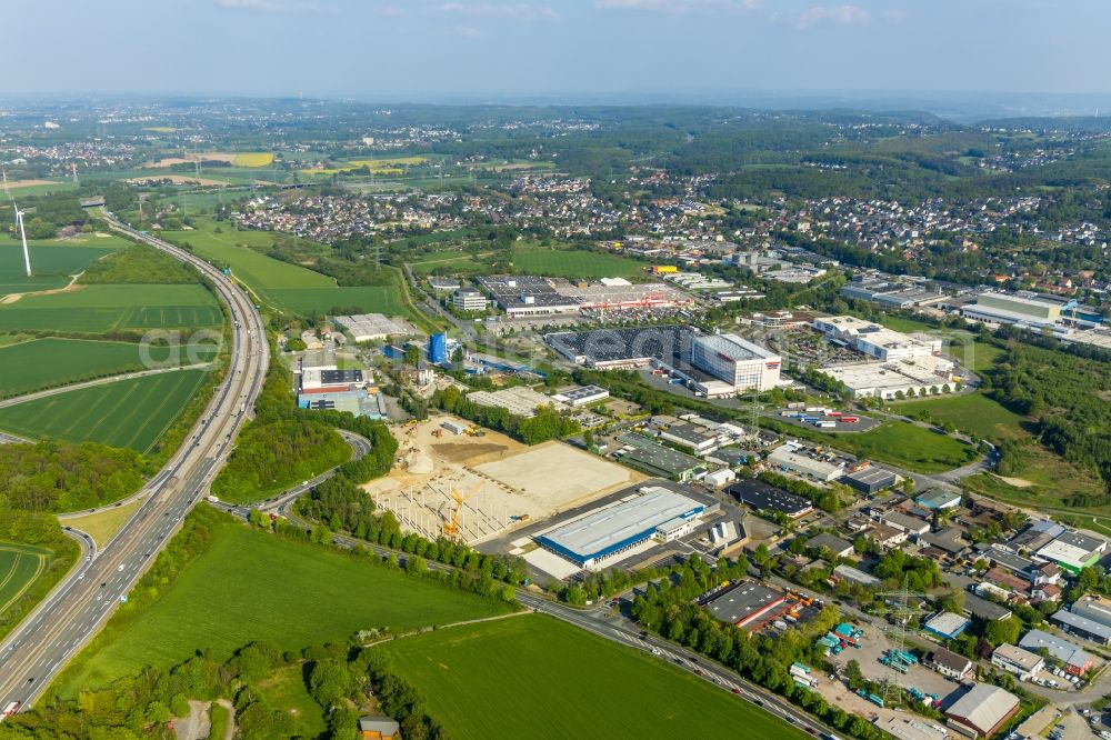 Aerial image Witten - Construction site to build a new building complex on the site of the logistics center of Hermes Germany GmbH on Salinger Feld in Witten in the state North Rhine-Westphalia, Germany