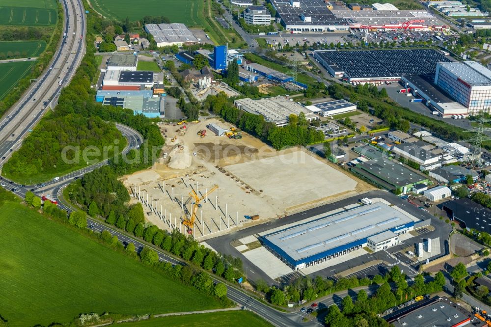 Aerial photograph Witten - Construction site to build a new building complex on the site of the logistics center of Hermes Germany GmbH on Salinger Feld in Witten in the state North Rhine-Westphalia, Germany